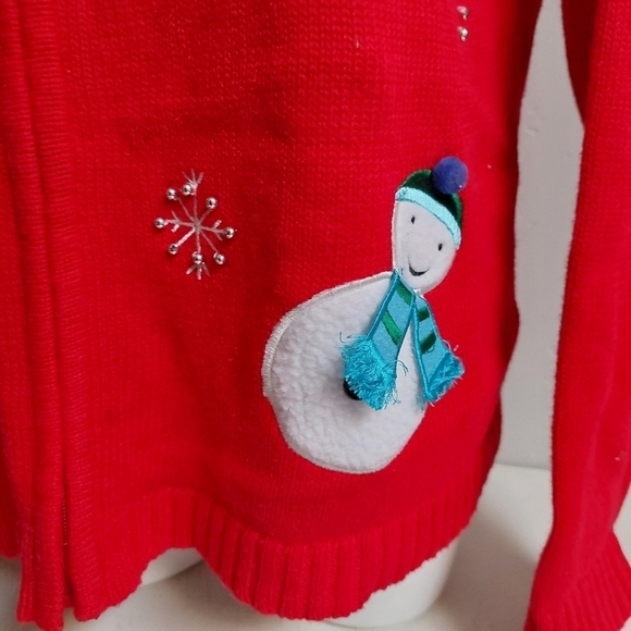 Classic Elements Red Sweater Full Zip Snowman 3D Holiday Ribbed Trim Size Large - Picture 10 of 12